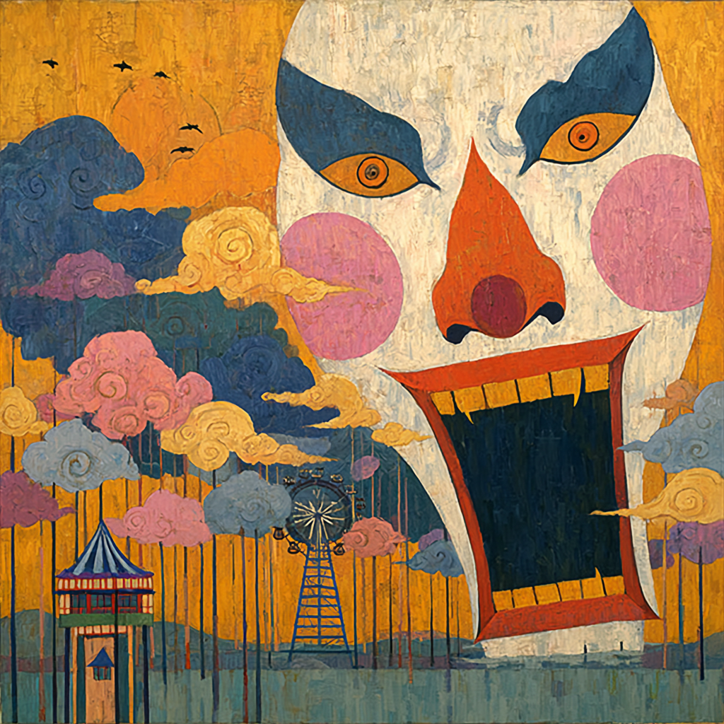 Sinister Clown with a Cloud Carnival in Its Mouth