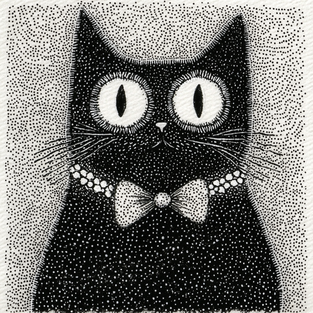 Regal Cat in Black and Gold Ink Wash