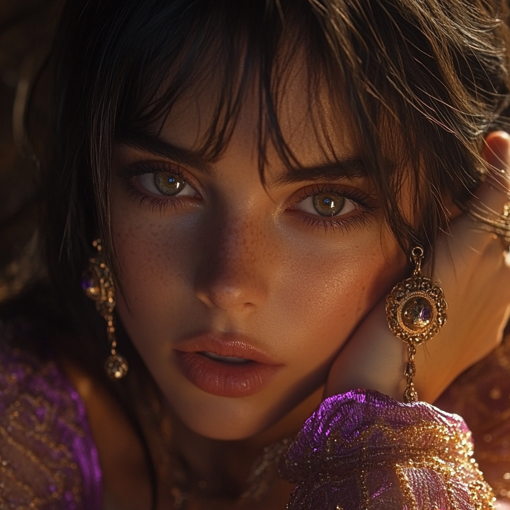 1990s Fashion Portrait with Statement Earrings