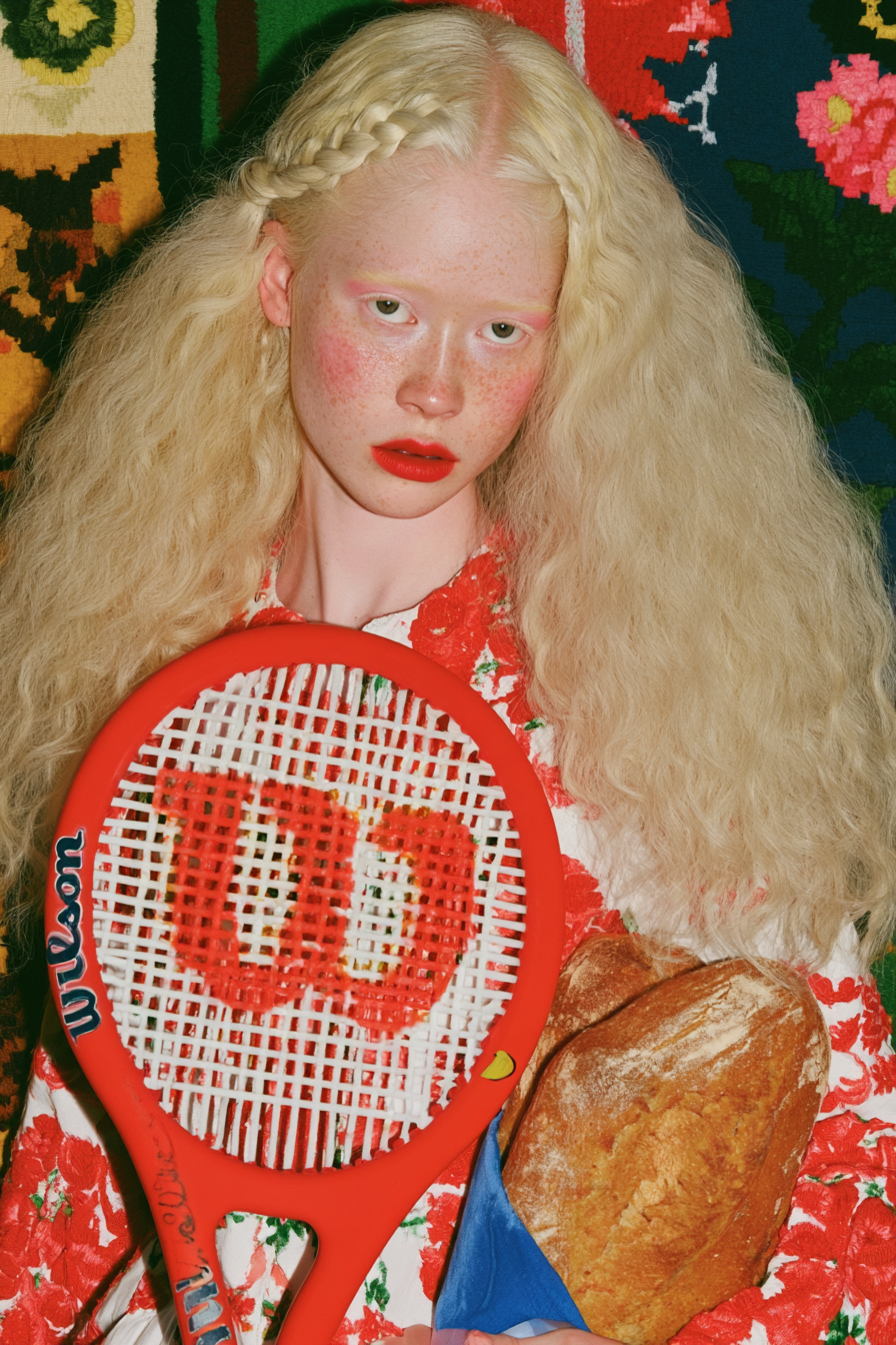 Albino Model in Embroidered Russian Dress, Soft-Shadow DSLR