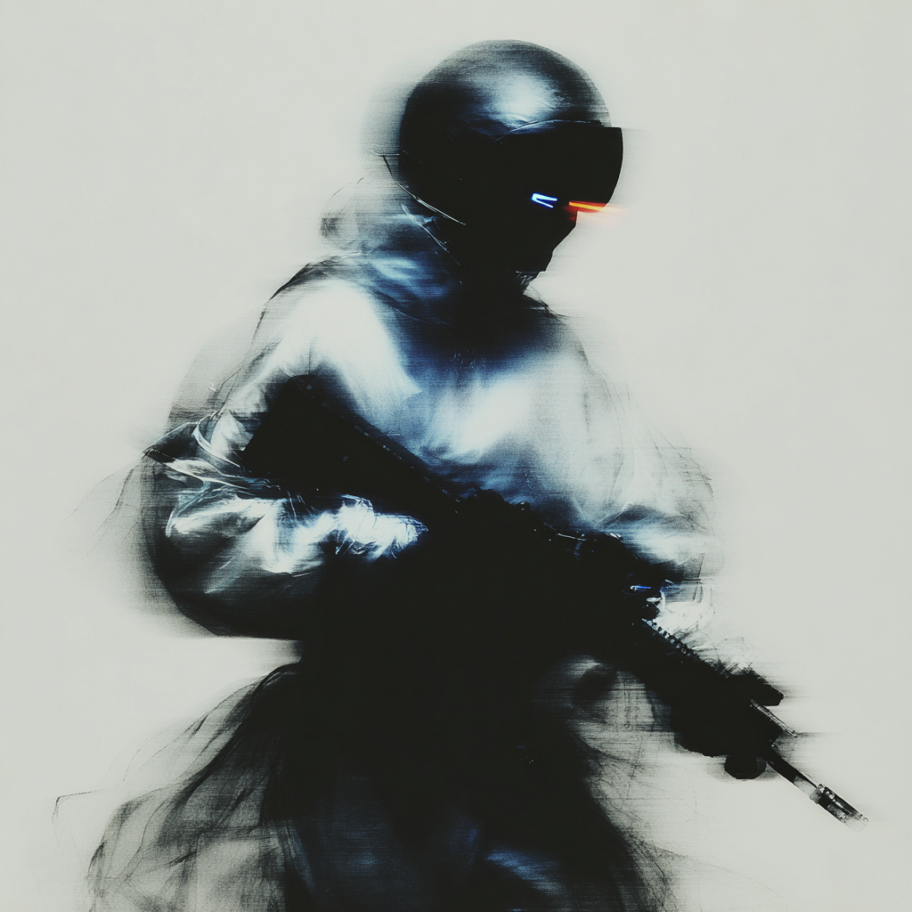 Blue-and-Silver Mech with an Icy Stare