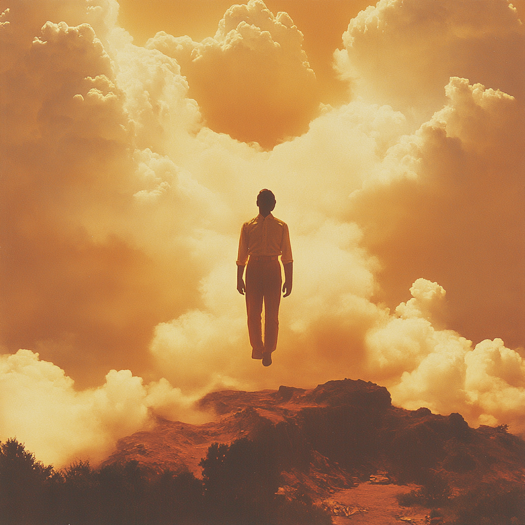 Tiny Man Floating in a Dark Sky