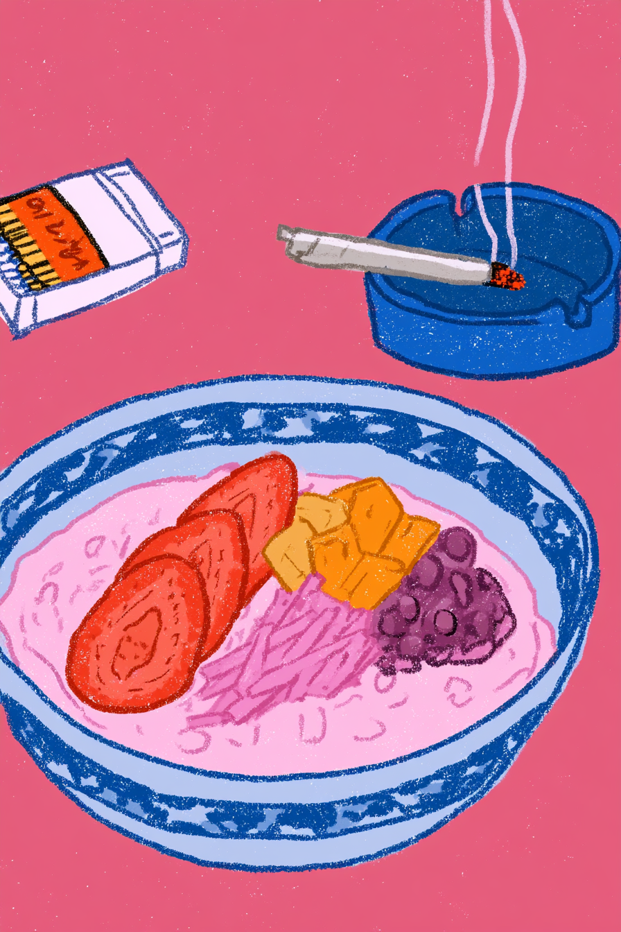 Korean Red Bean Bingsu with Smoky Tabletop Still Life