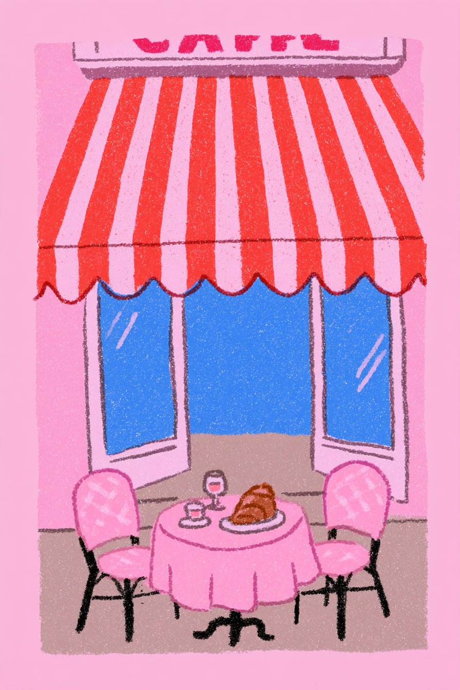 Italienisches Café in expressiver Linienzeichnung