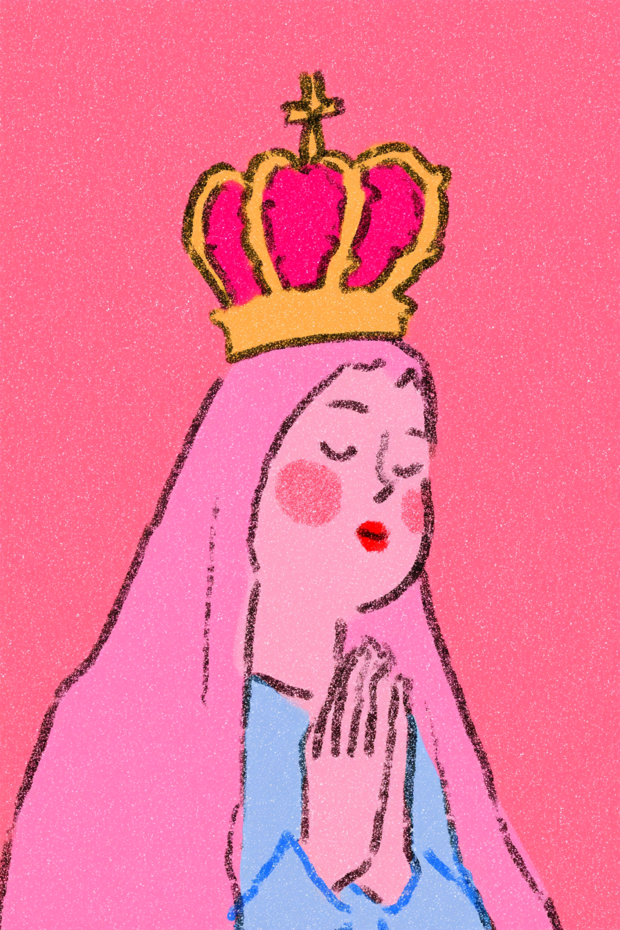 Gekrönte Madonna von Fátima im niedlichen Minimalstil