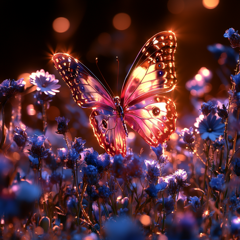 Blue Spring Meadow with a Butterfly