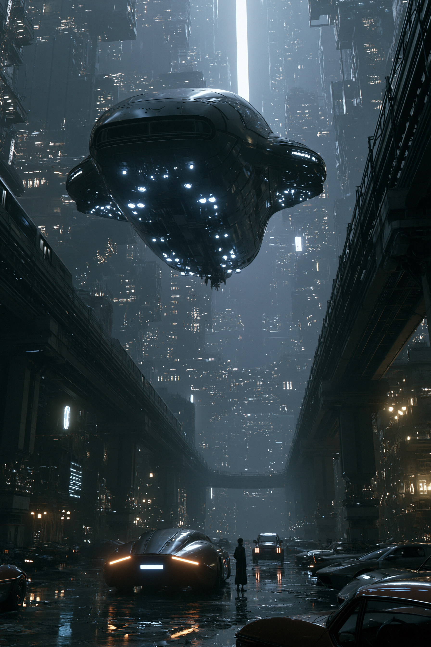 Neon Megacity with Hover Cars and Monorails