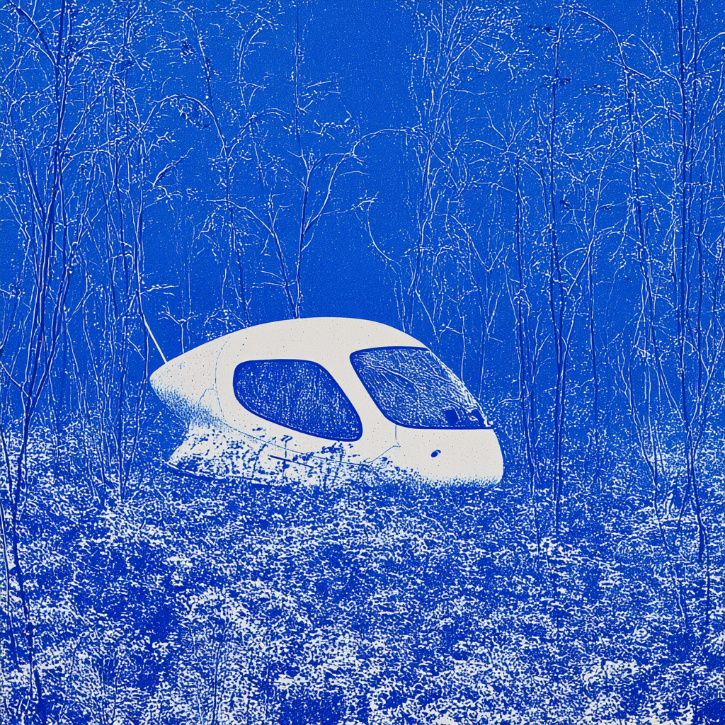 Nave espacial aterrizada en un bosque nocturno