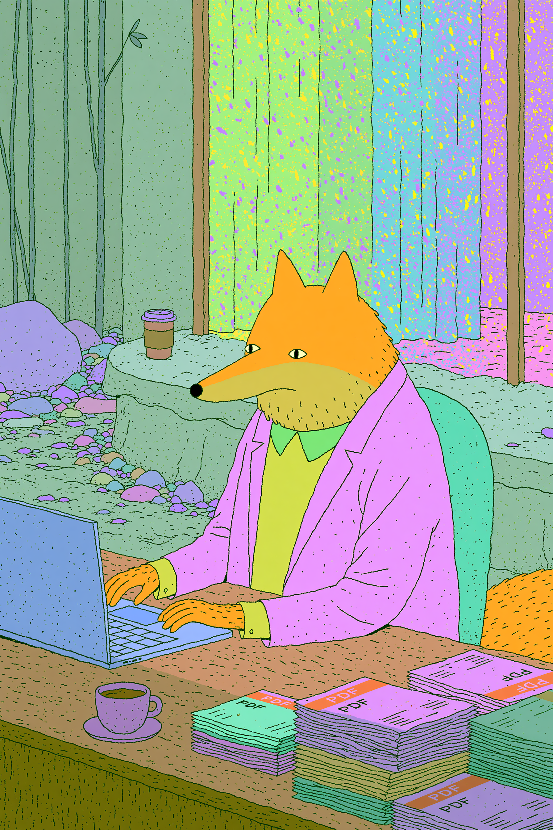 Storybook Fox Working at a Wooden Desk