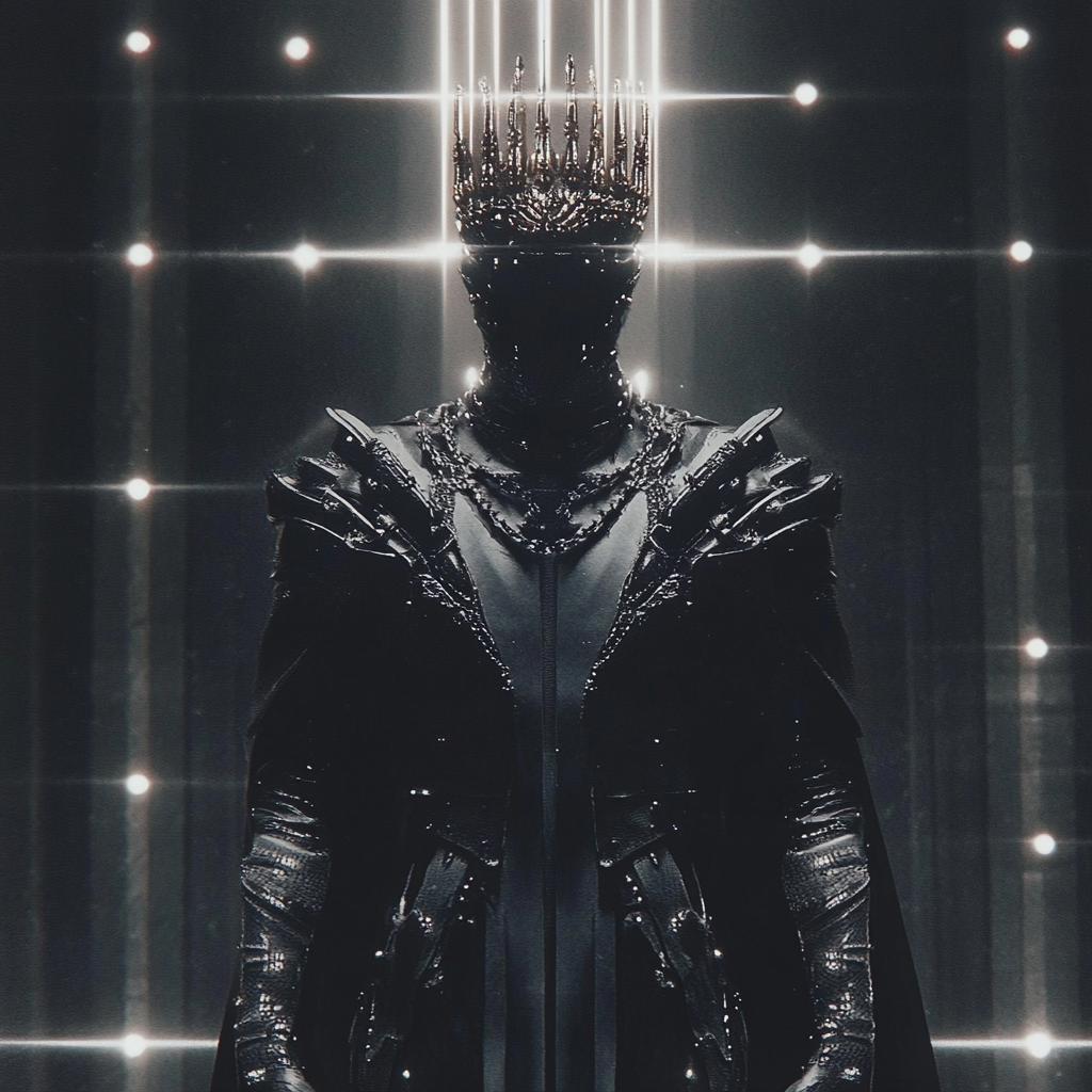Crimson-Crowned King in a Dark Chamber