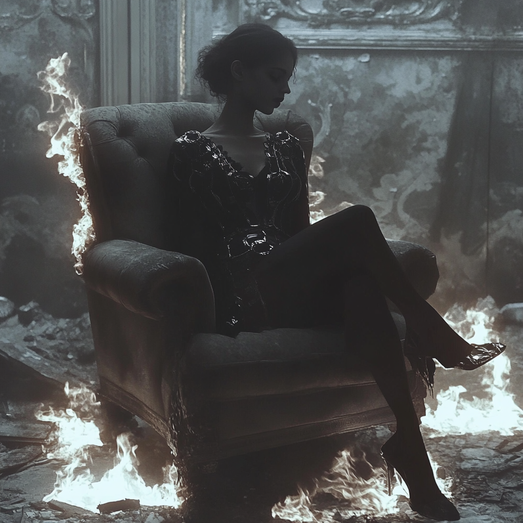Woman in an Armchair Surrounded by Fire