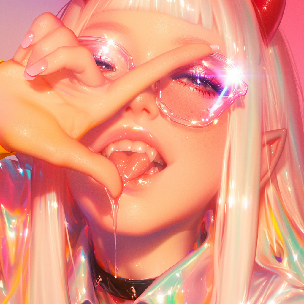 Pink-Haired Horned Girl Covering One Eye