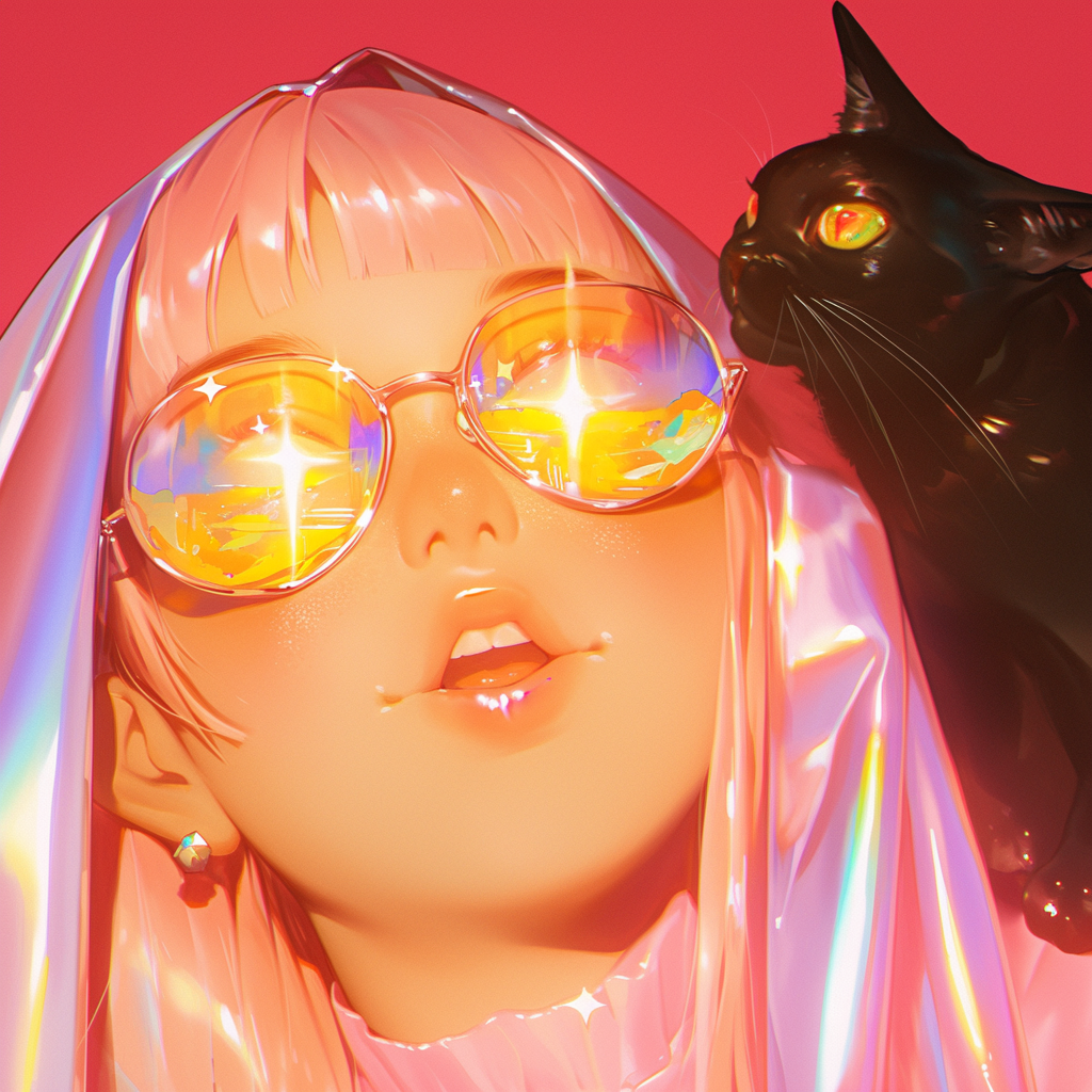 Black Cat in a Pink Shirt and Grill Sunglasses