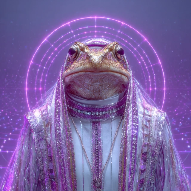 Diamond-Encrusted Frog Nun in a Misty Church