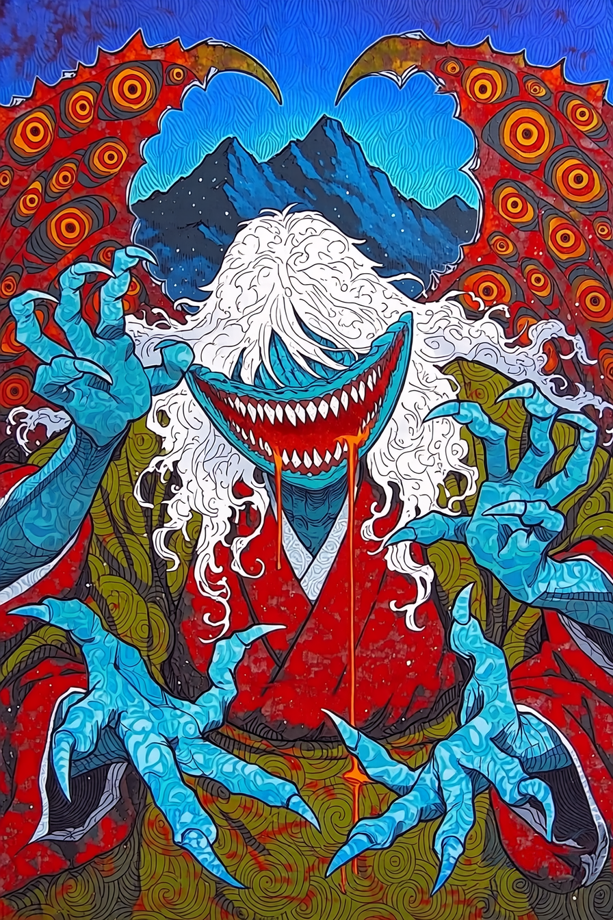 Six-Armed Kimono Demon in the Night Mountains