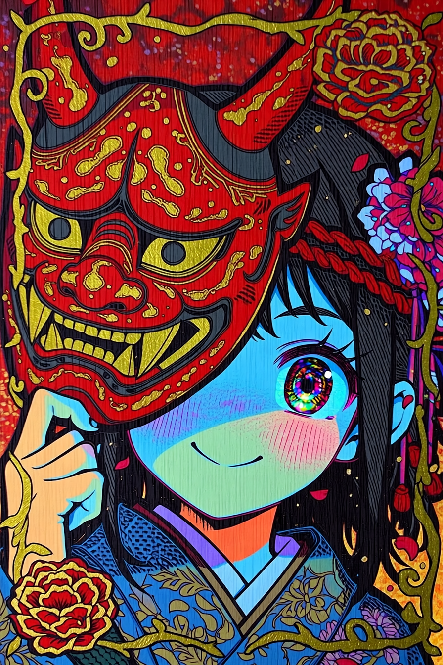 鬼面の陰から覗く少女