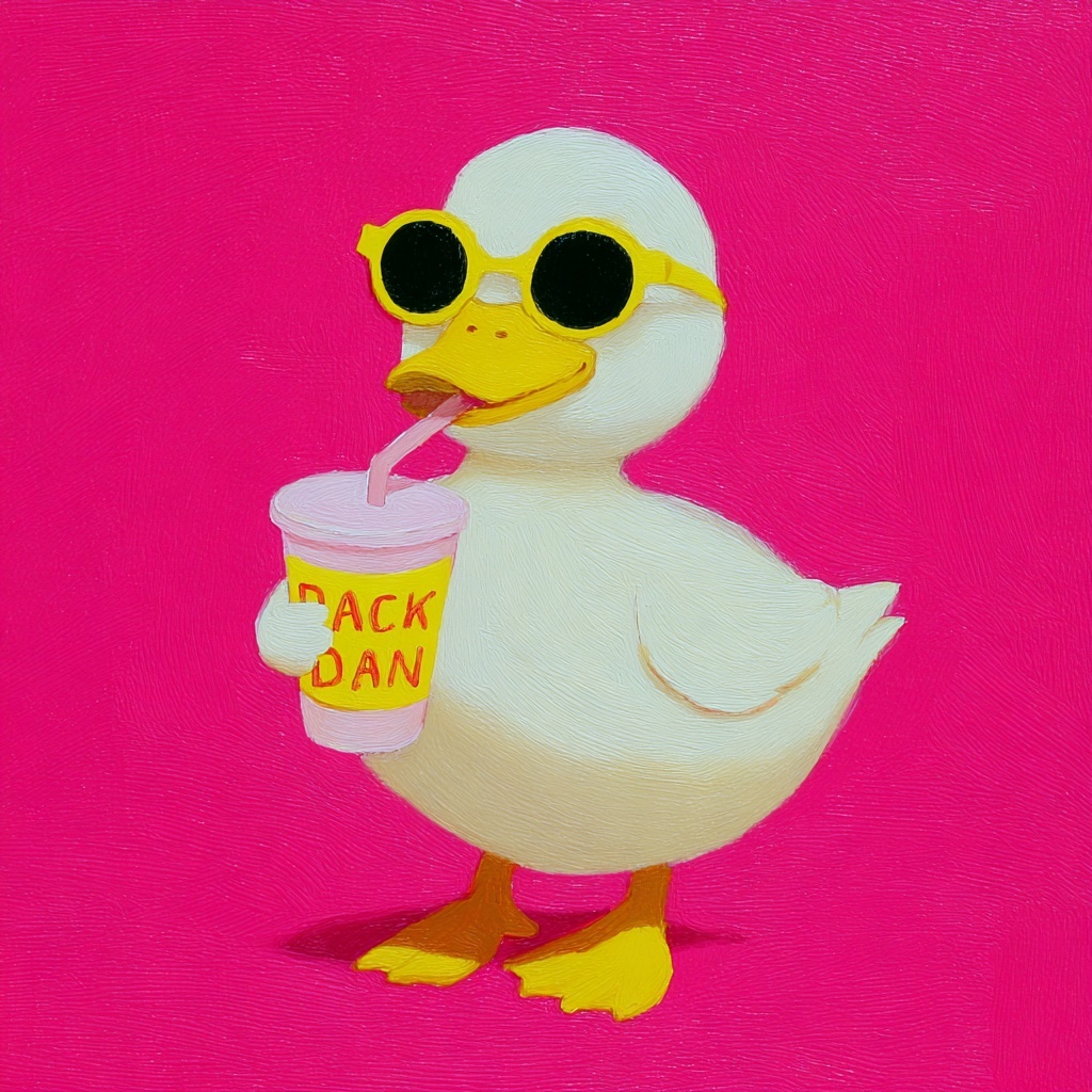 Cool White Duck Sipping a Milky Drink