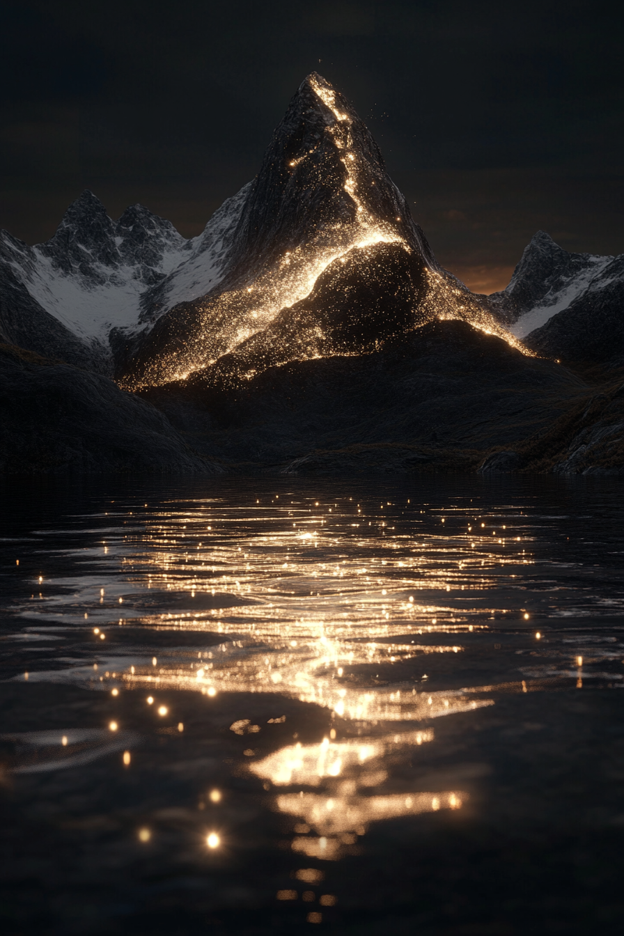 Golden Mountain above Shimmering Water