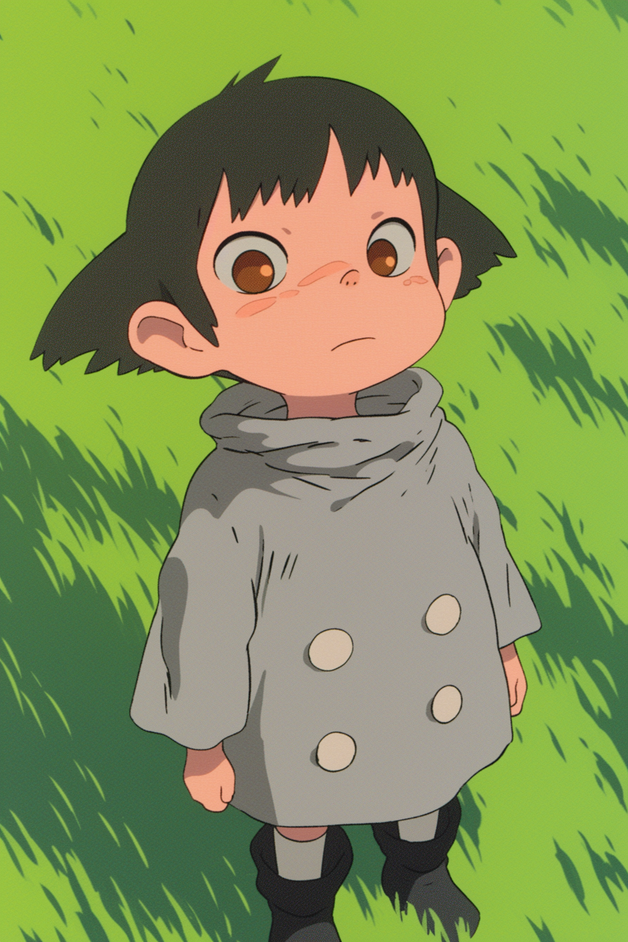 Ghibli-Style Child in a Grassy Field