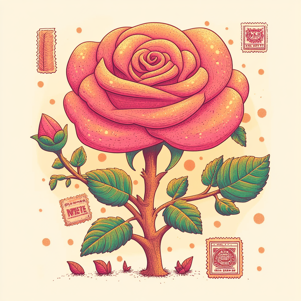 Rosa morada vintage con notas manuscritas