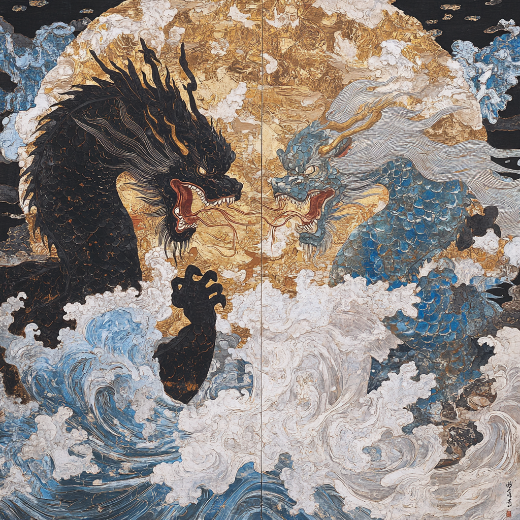 Dragon chinois contre le dieu du tonnerre