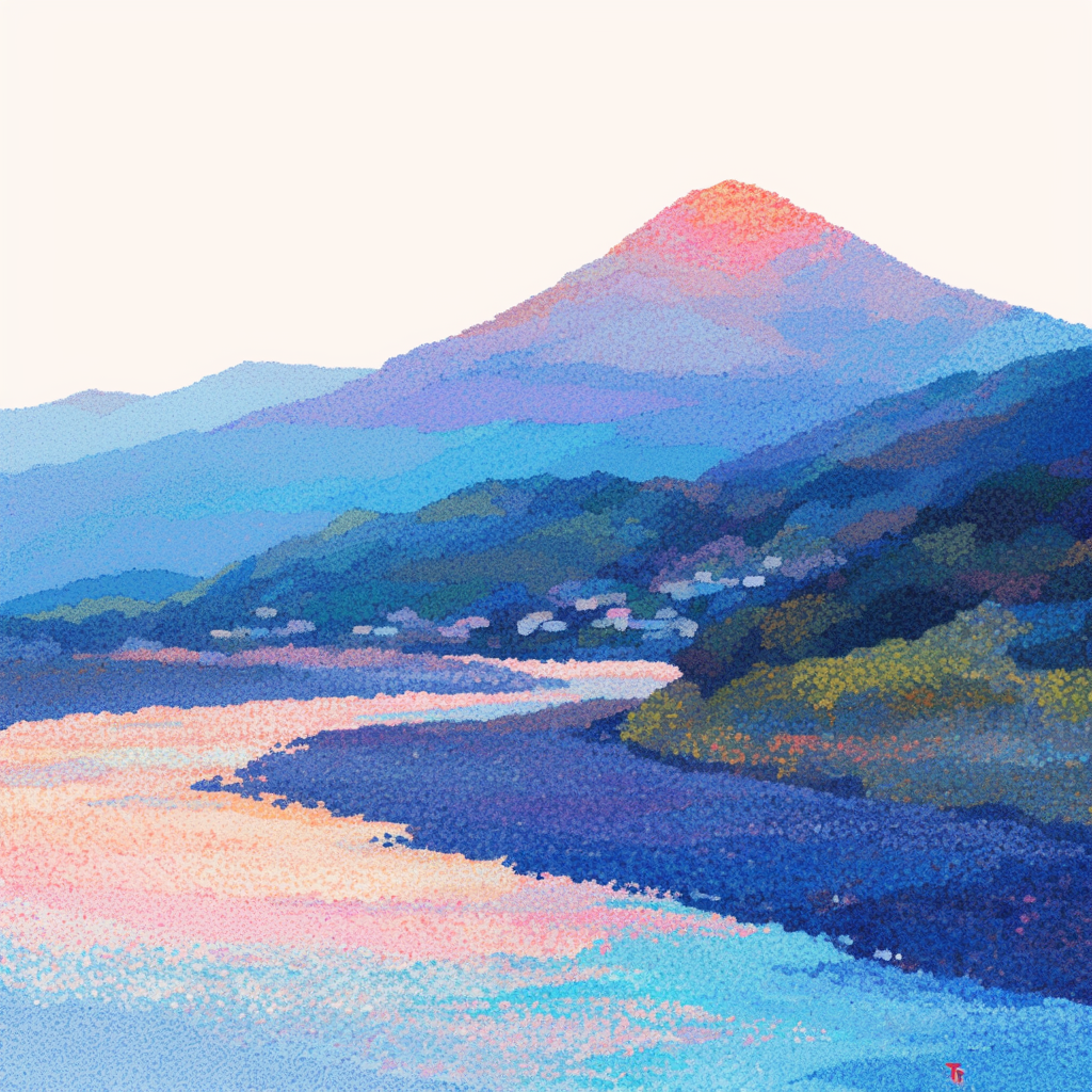 Minimalist Vector Mountains and River