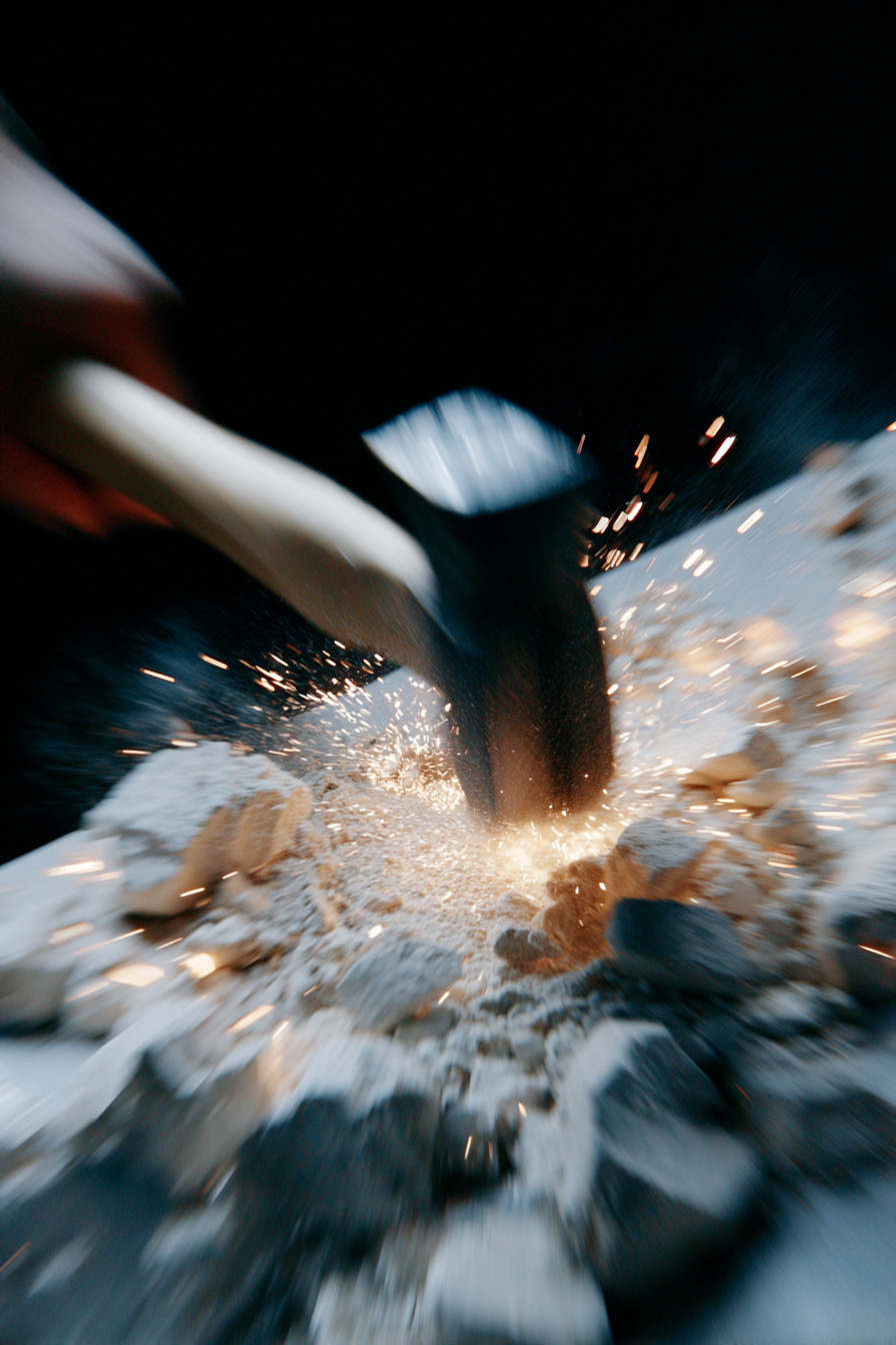 Chisel Striking Marble in a Burst of Dust