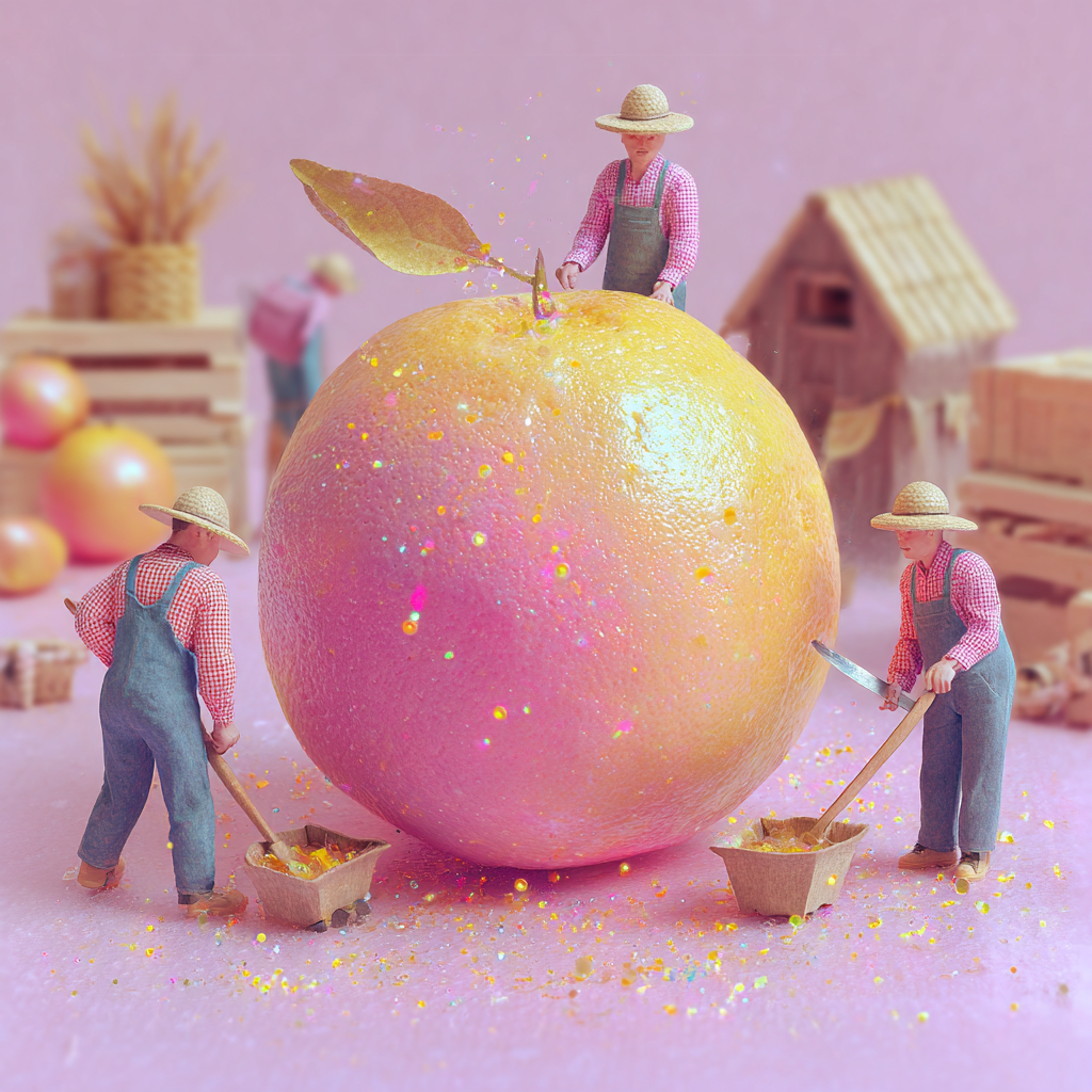 Tiny Farmers Juicing a Giant Orange