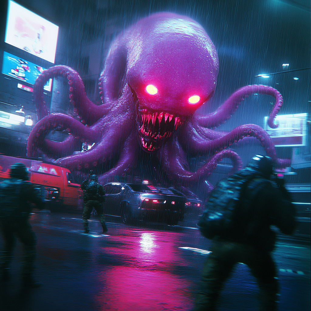 Ataque alienígena tentacular bajo una nave estelar