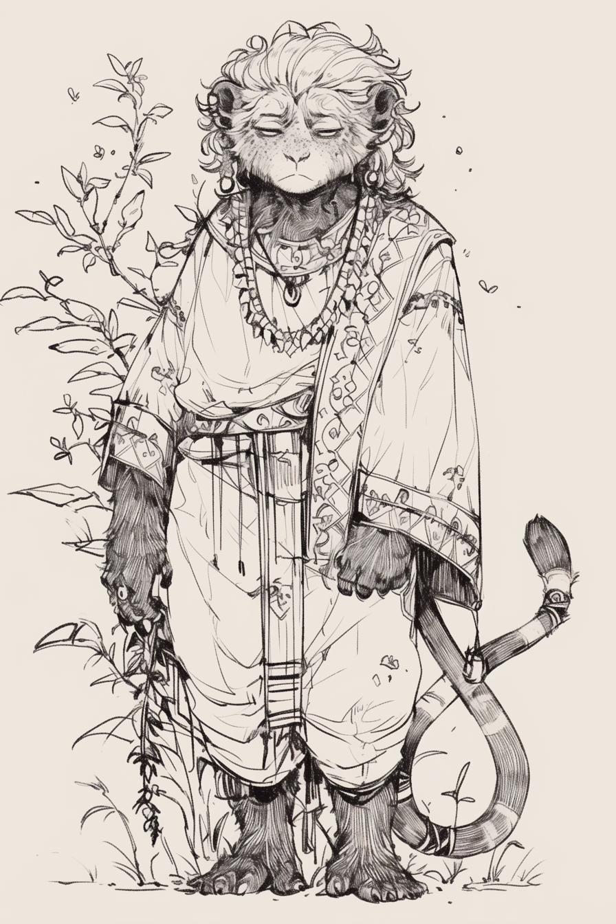 Monochrome Ink Sketch of a Robed Monkey