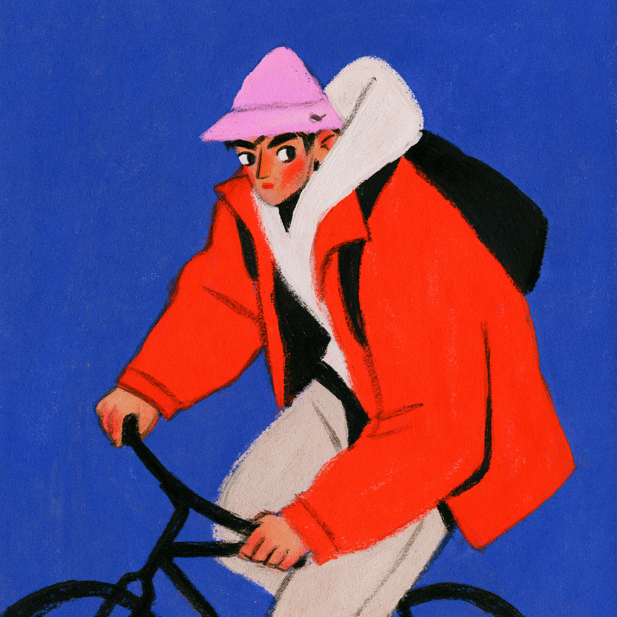 Adolescent dégingandé à vélo dans un chaos brut