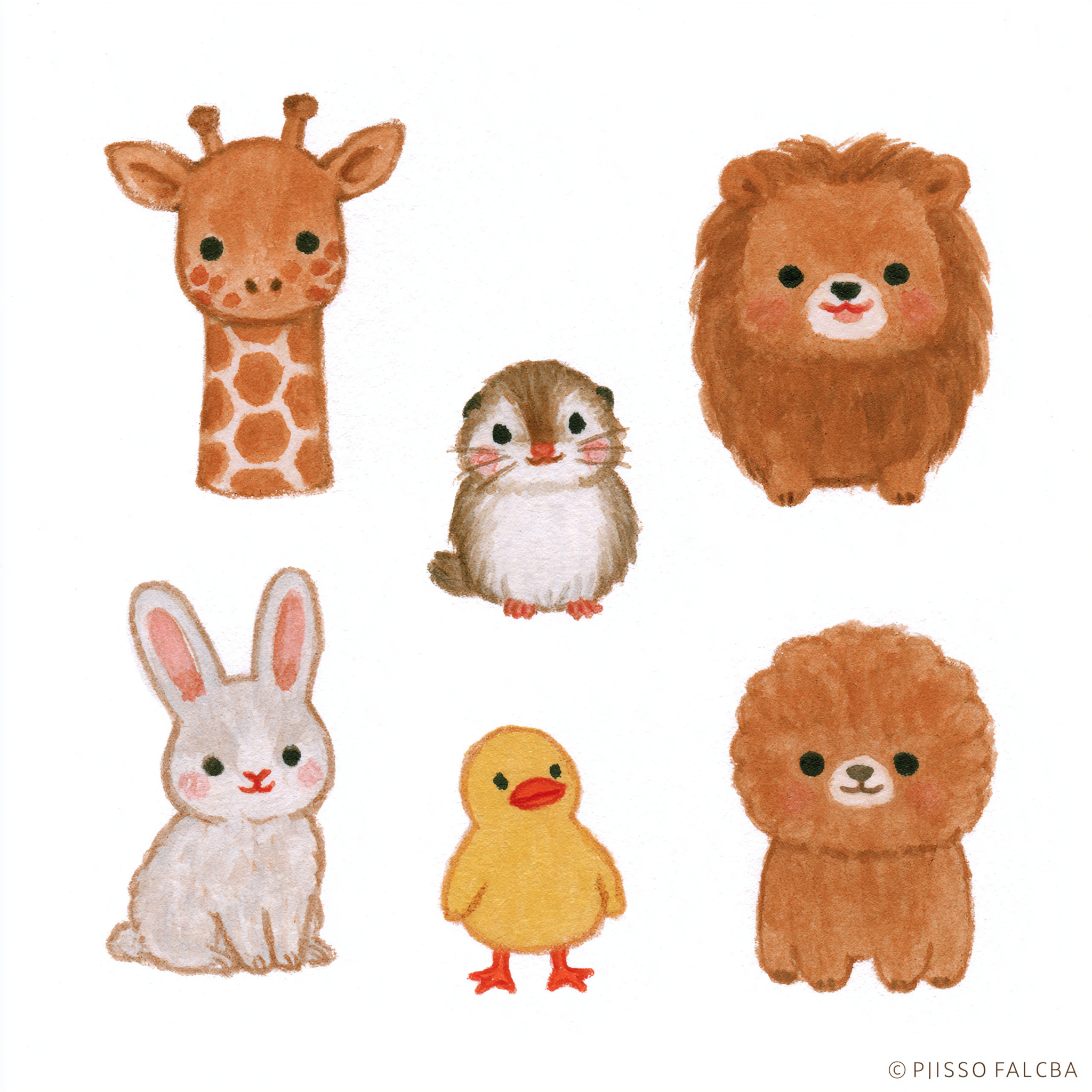 Seis animales fantásticos en tinta juguetona