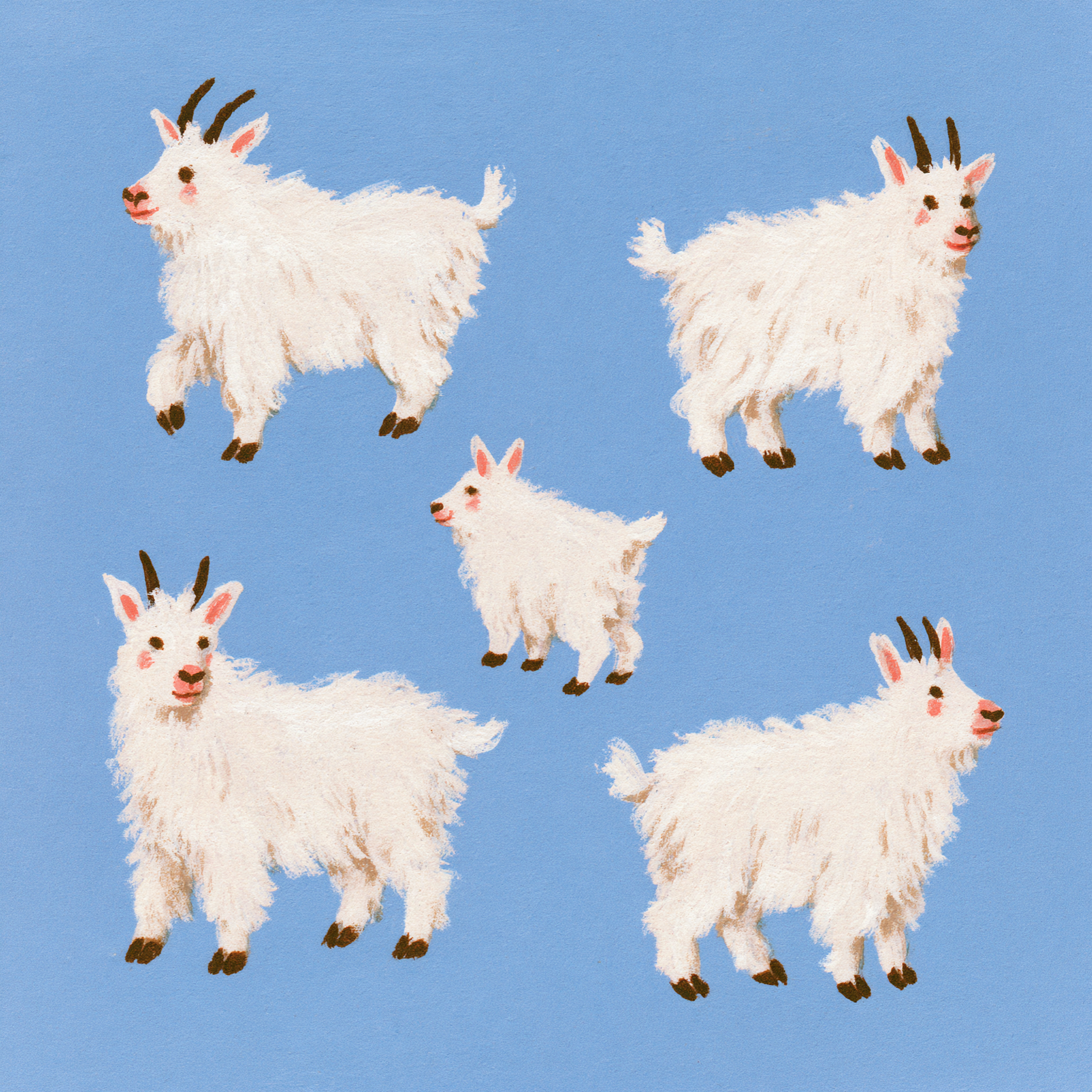 Cinco cabras montesas en cartel folclórico vintage