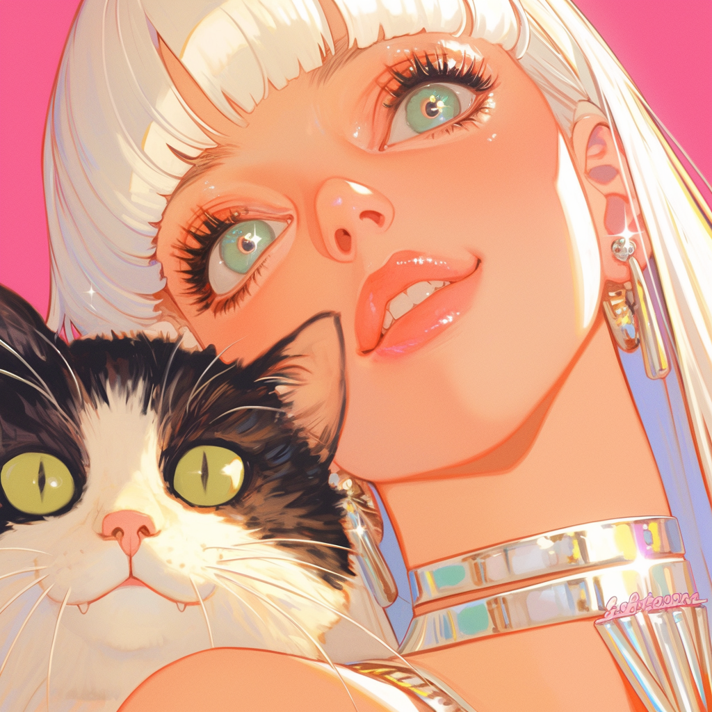 Weißhaariges Mädchen und ihre Katze