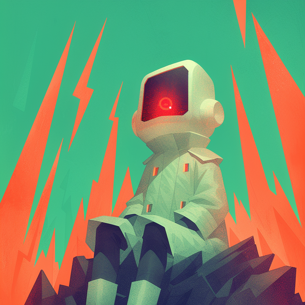 Meditating Astronaut Before a Neon Stormy Sea