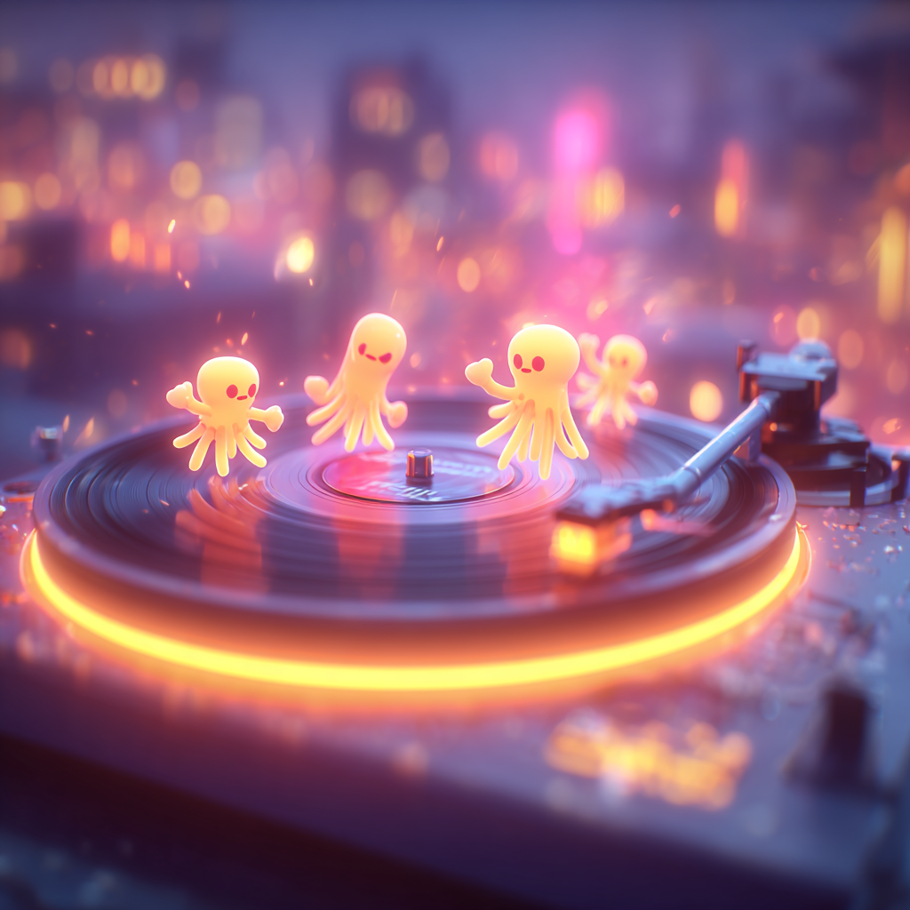Jelly Skaters on a Spinning Vinyl Record