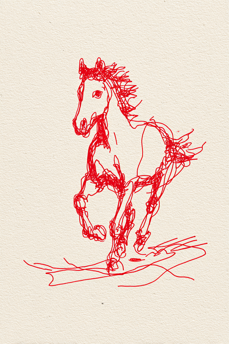 Galloping Horse in Energetic Red Lines