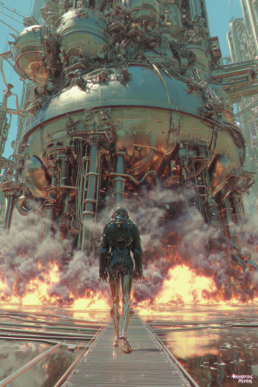 Exosuit above a Sea of Molten Metal