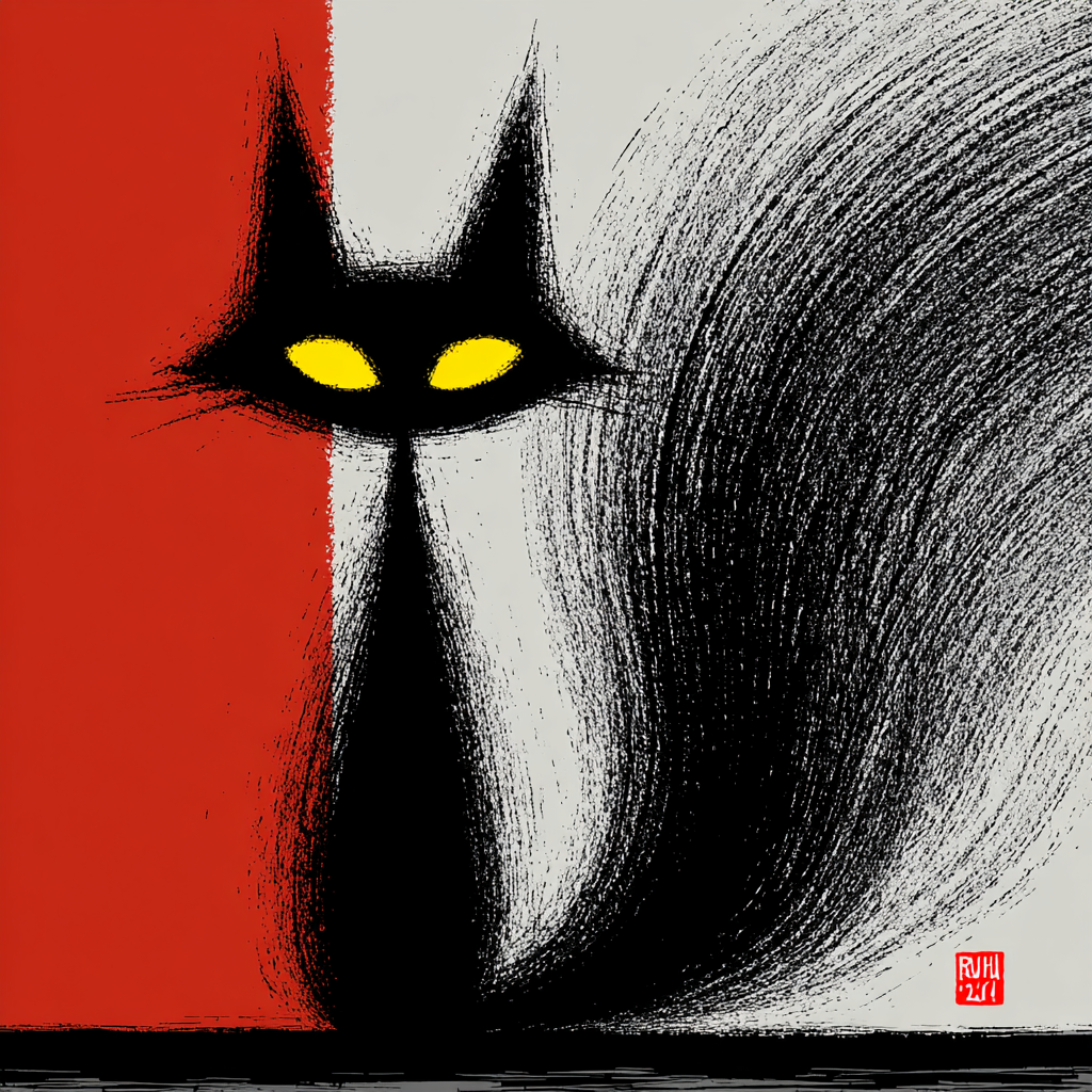 Nine-Tailed Fox Spirit in Dark Sumi-e Mist