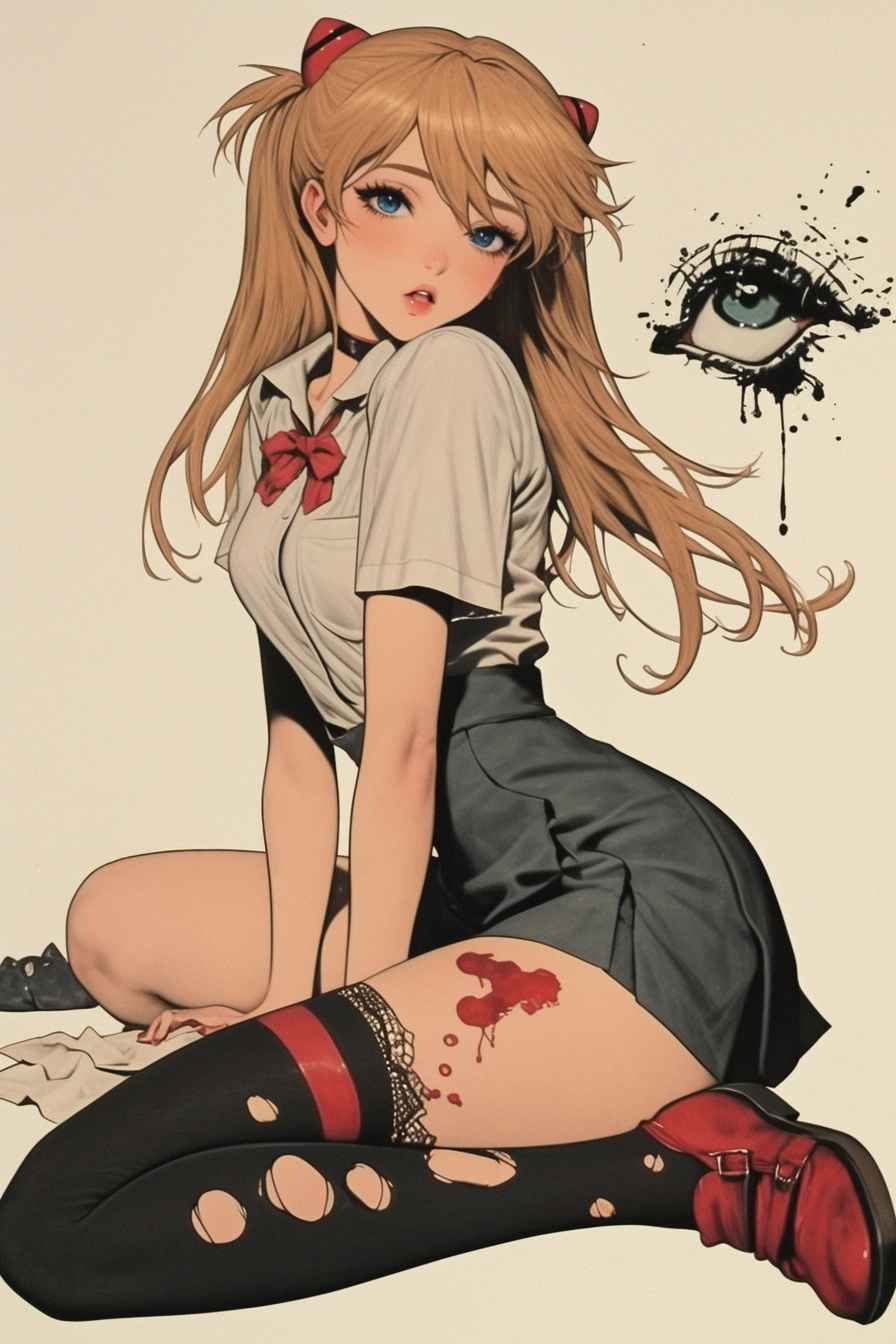 Asuka in zartrosa Ölmalerei