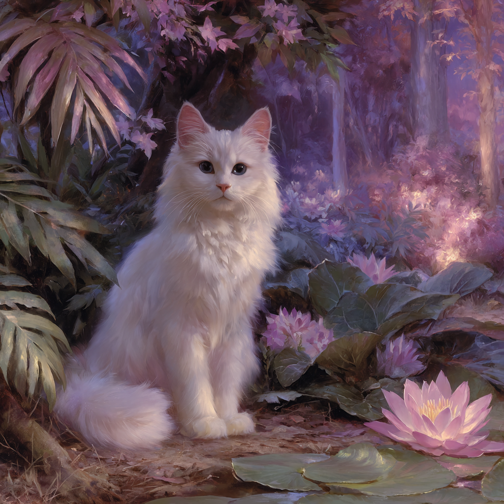 Weiße Katze in einem Lotusblatt