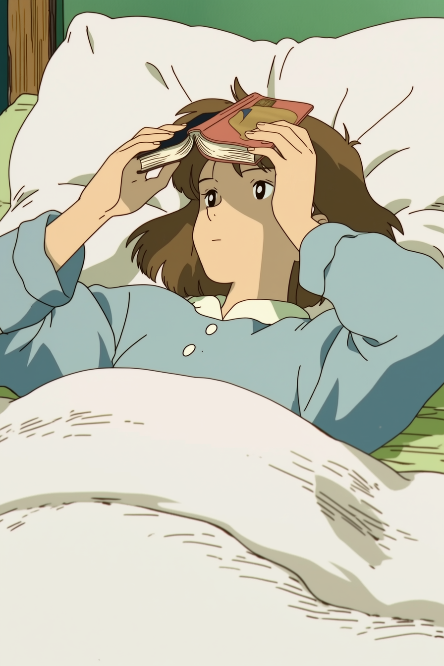 Girl Reading in a Soft Niji Bedscape