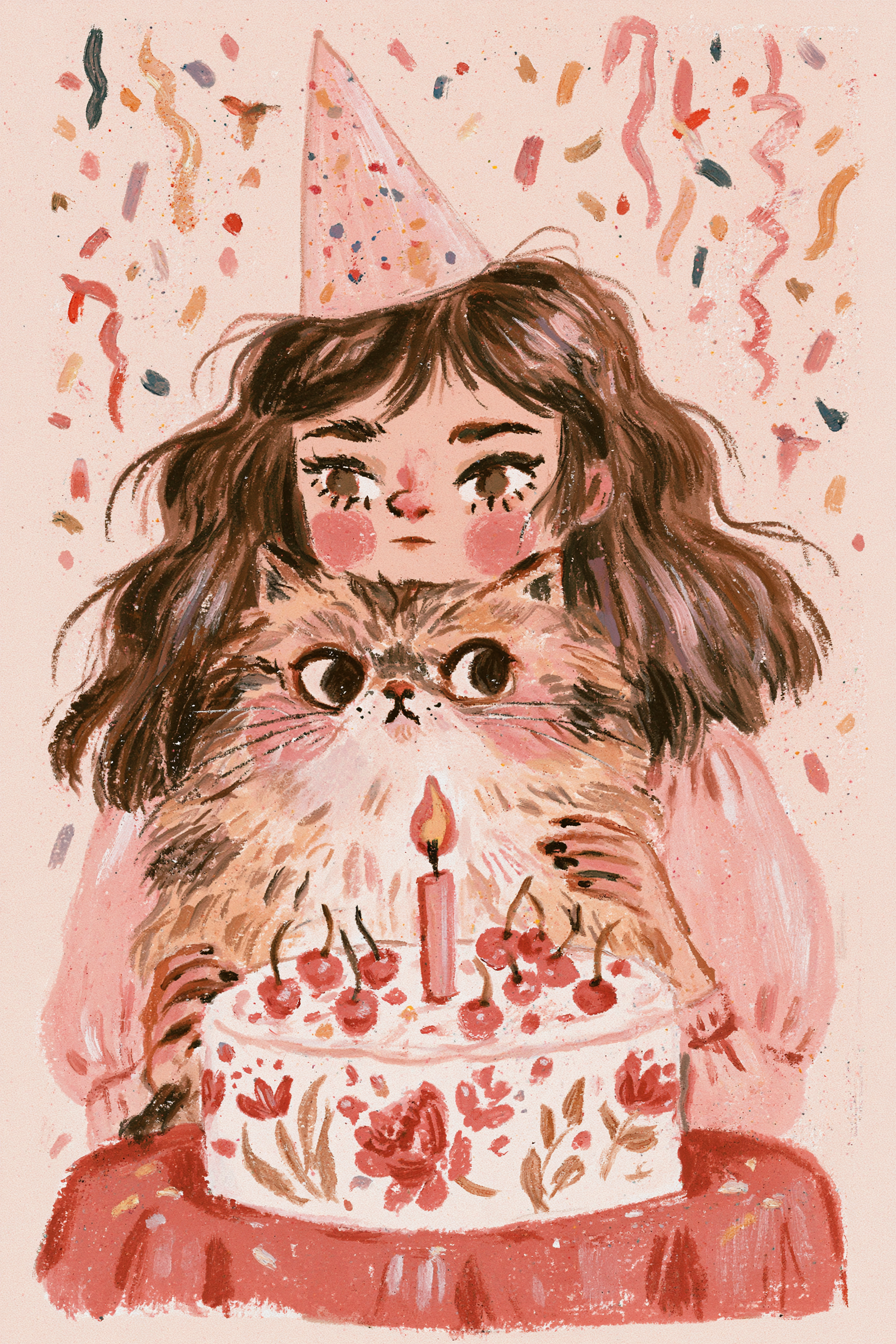 Birthday Girl Holding a Chubby Cat