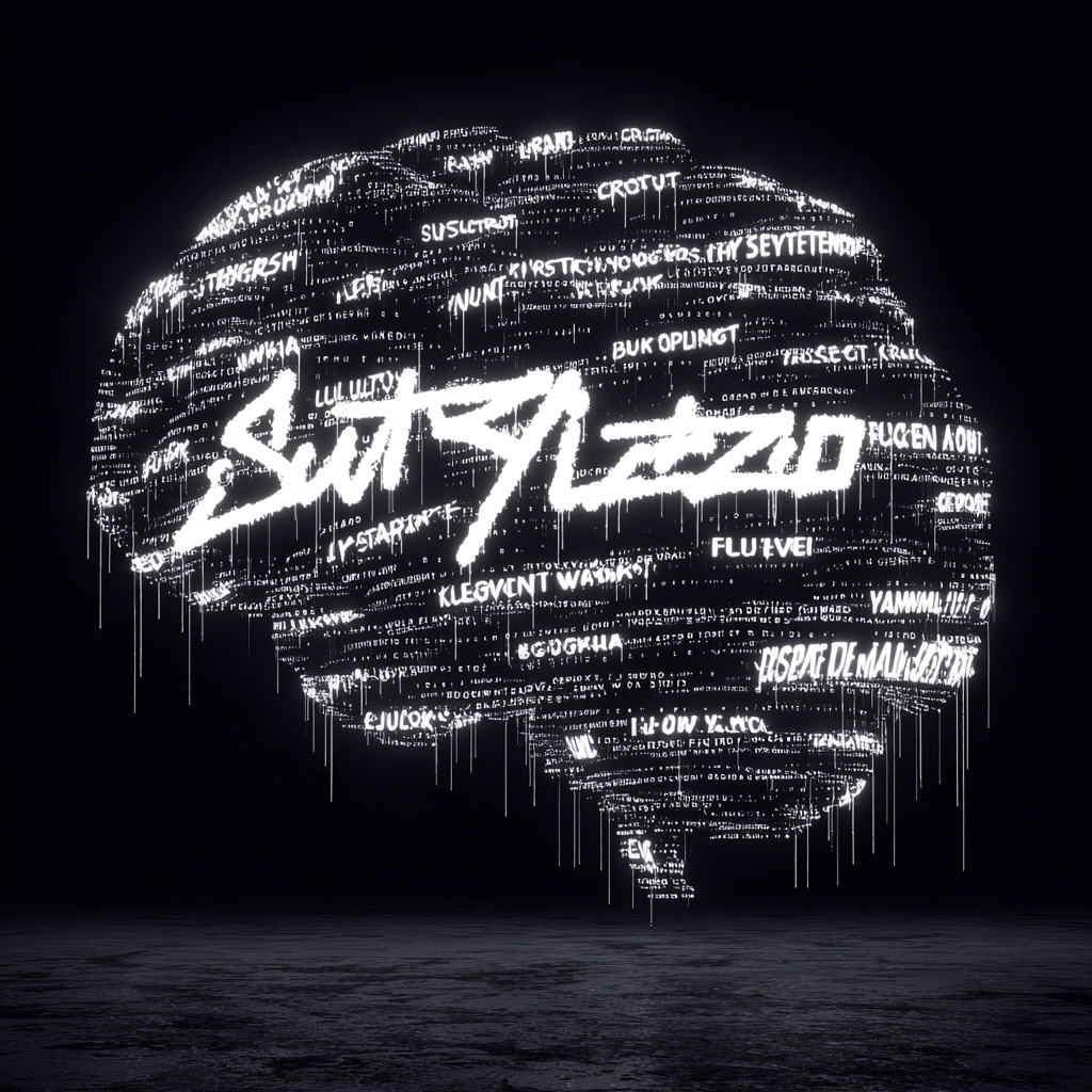 Glowing Brain Made of Text and Letters