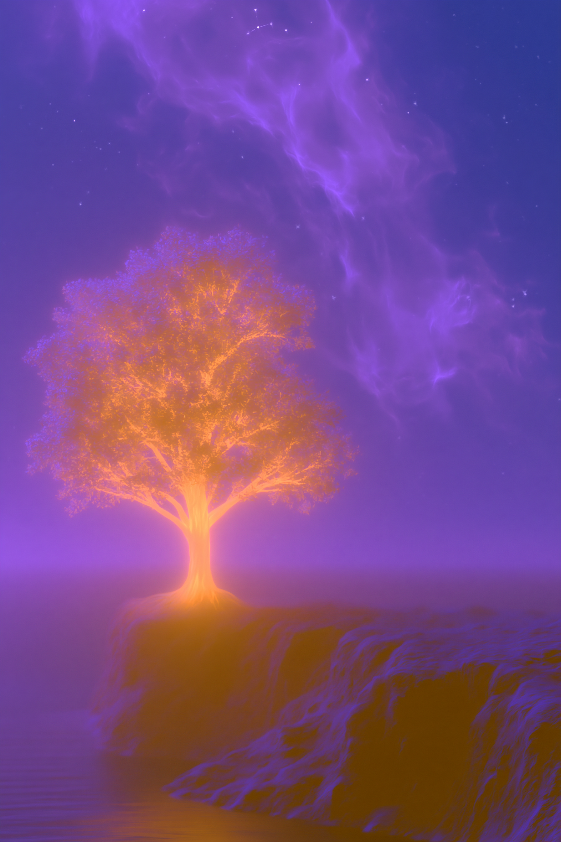 Tree of Light Between Sea and Cosmos