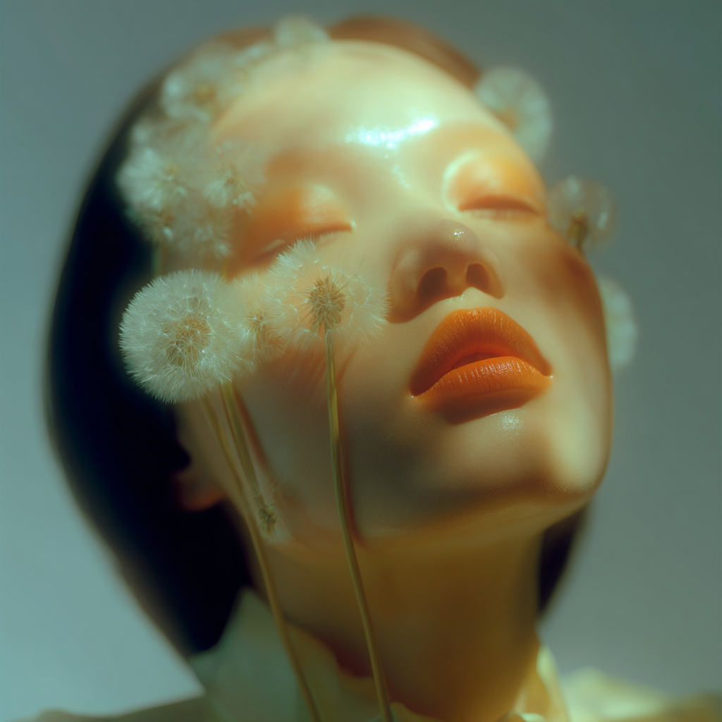 Woman with White Dandelion Face Art