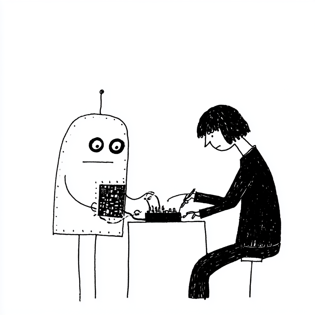 Robot and Engineer in Retro Tech Cartoon Style