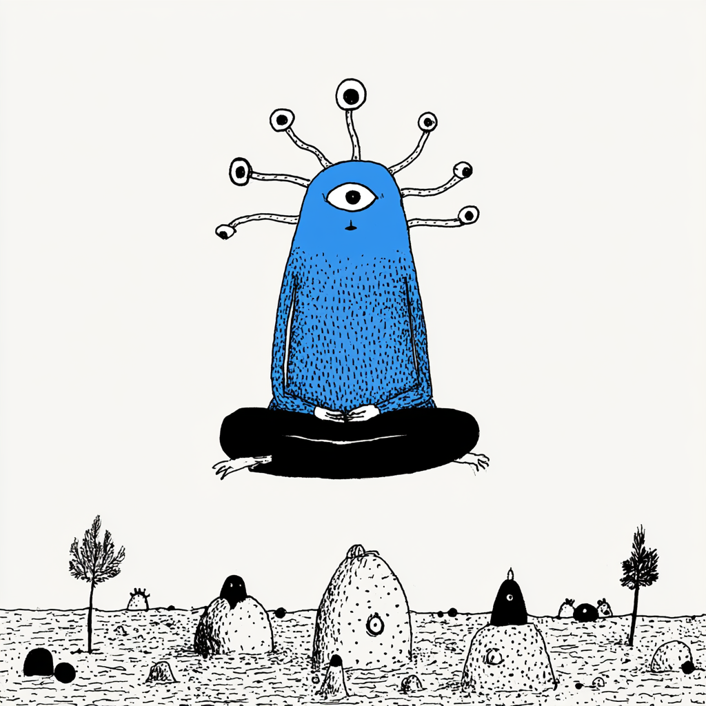 Blue Third-Eye Guru in Surreal Meditation