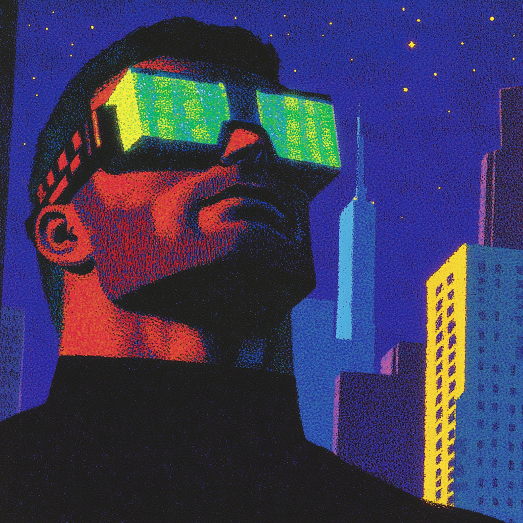 Cyberpunk Man in a Nighttime Alien City
