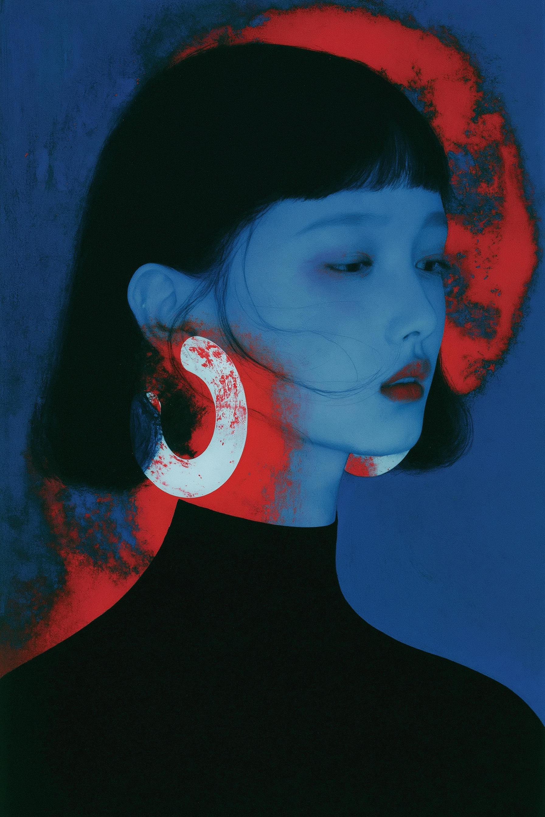 Nineties Cyber Portrait with Silver Earrings